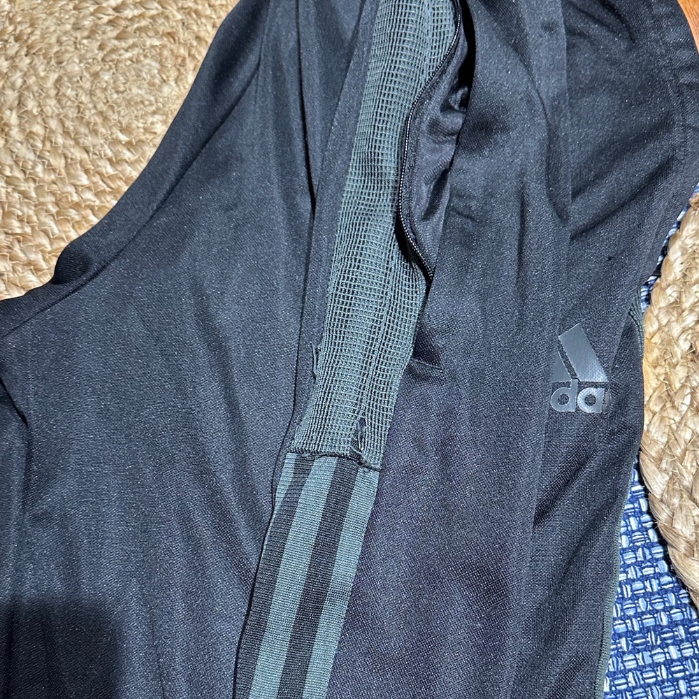 Adidas Mens Black Joggers with Gray Stripes, zipper pockets, tapered - Picture 4 of 4